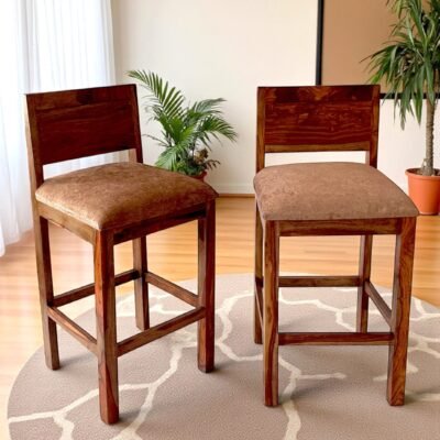 Ikiriya Osian Sheesham Wood Accent Set of 2 Bar Chairs / Stool in Teak Finish