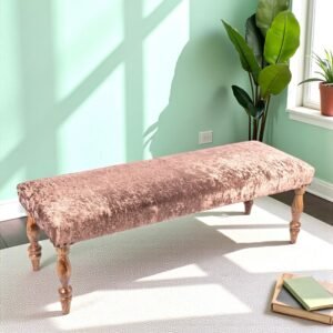 Ikiriya Cairo Sheesham Wood Accent 3 Seater Bench in Caramel Brown Sparkle Velvet