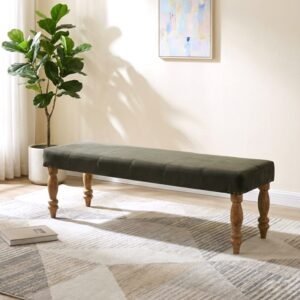 Ikiriya Cairo Sheesham Wood Accent 3 Seater Bench in Cedar Brown Velvet