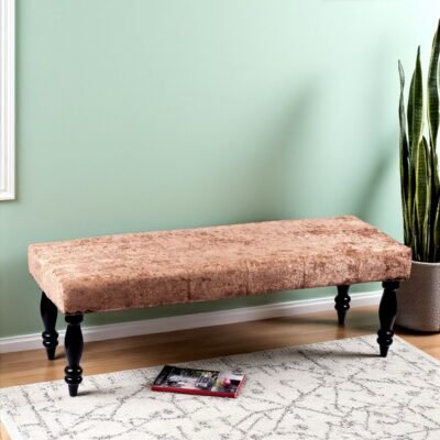 Ikiriya Cairo Sheesham Wood Accent 3 Seater Bench in Caramel Brown Sparkle Velvet