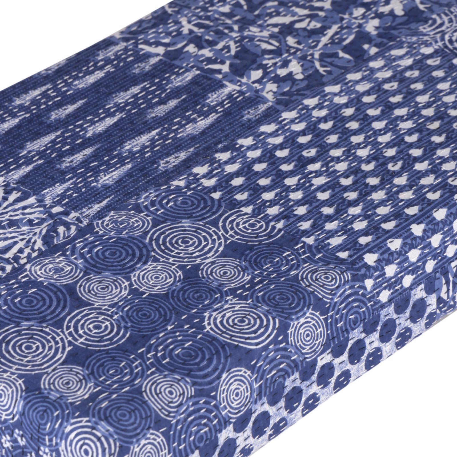 Ikiriya Cairo Sheesham Wood Mid Century 3 Seater Bench in indigo Patchwork Kantha - Image 10