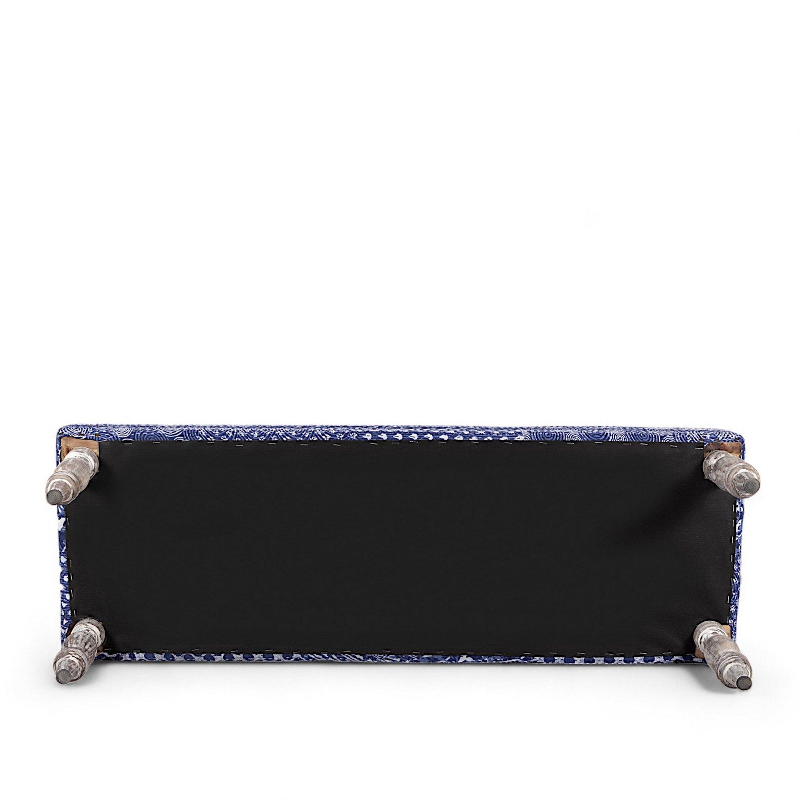 Ikiriya Cairo Sheesham Wood Mid Century 3 Seater Bench in indigo Patchwork Kantha - Image 8