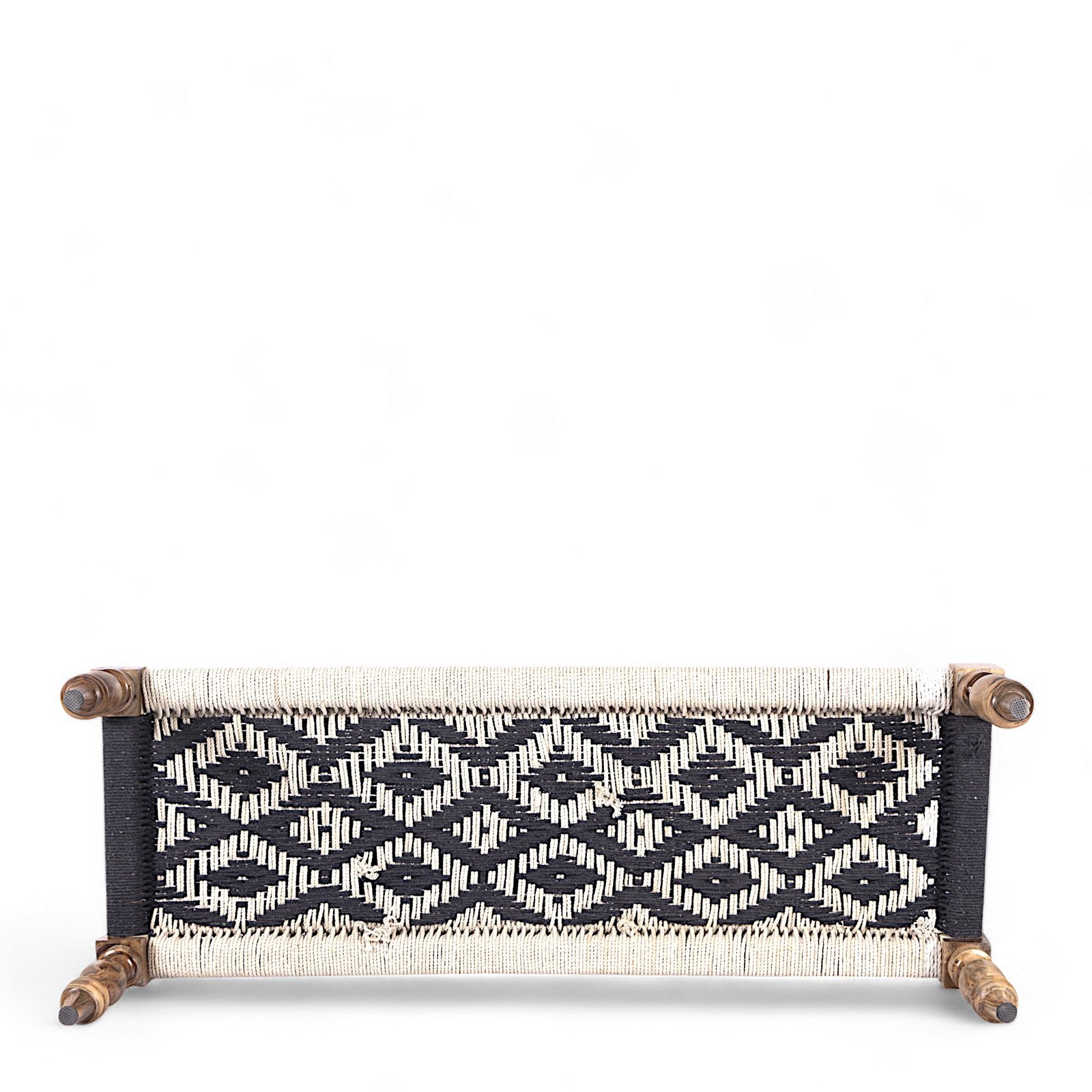 Ikiriya Hamilton Sheesham Wood Vintage 3+1+1 Seater Maachi Bench Set with 2 Stools in Black & White Rope Canning - Image 11