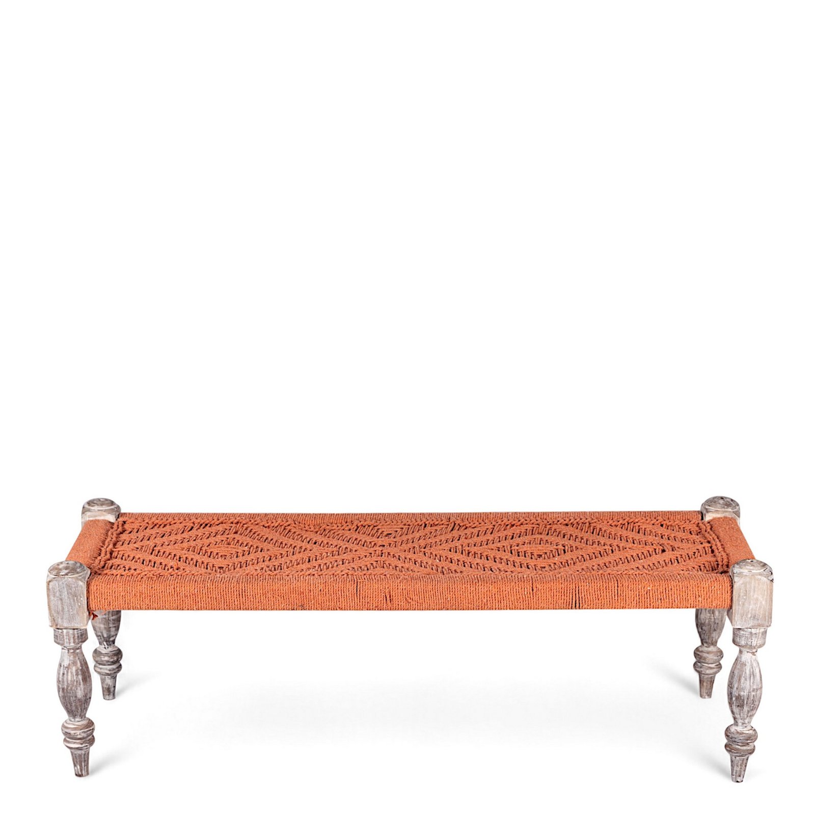 Ikiriya Hamilton Sheesham Wood Vintage 3 Seater Maachi Bench in Orange Rope Canning - Image 2