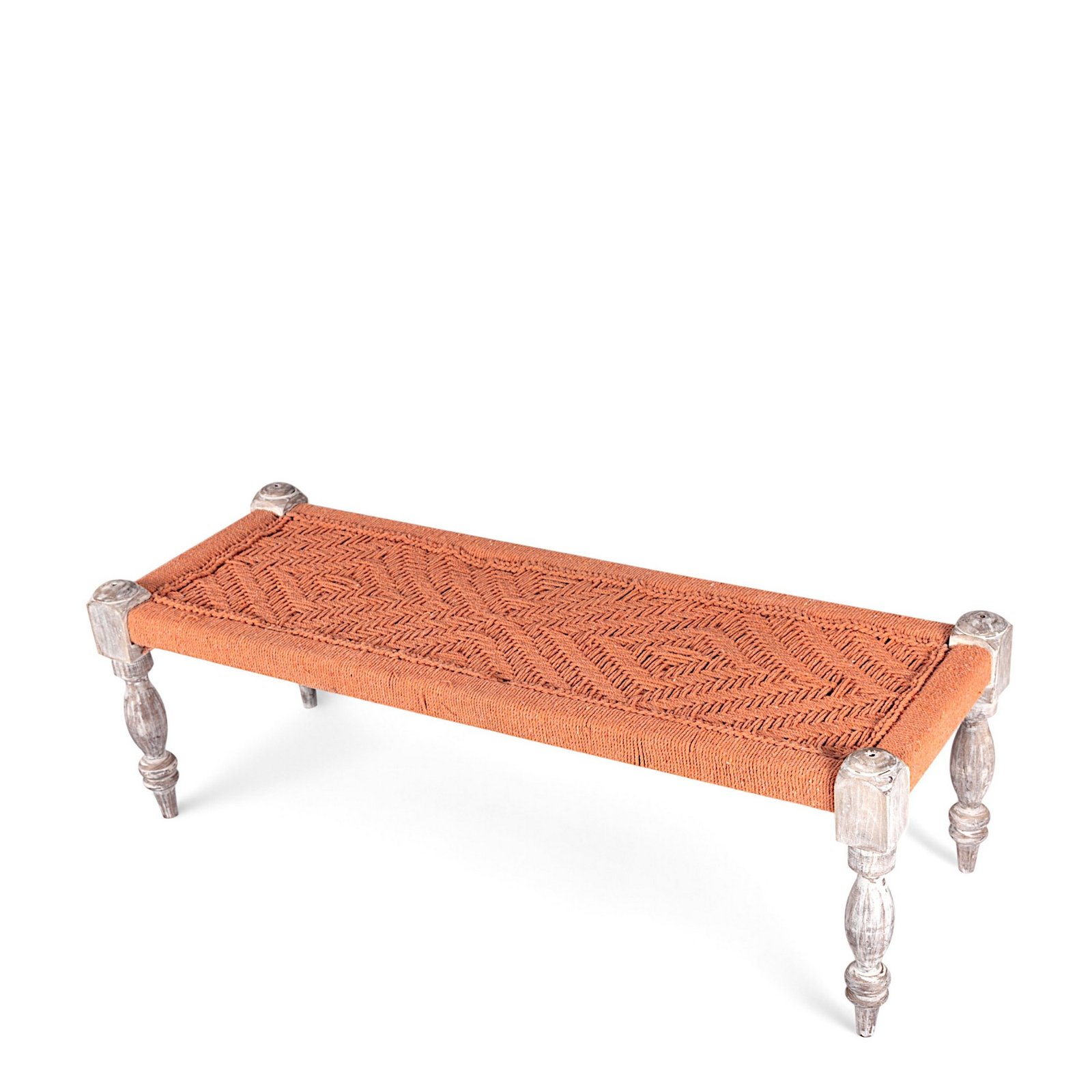 Ikiriya Hamilton Sheesham Wood Vintage 3 Seater Maachi Bench in Orange Rope Canning - Image 9