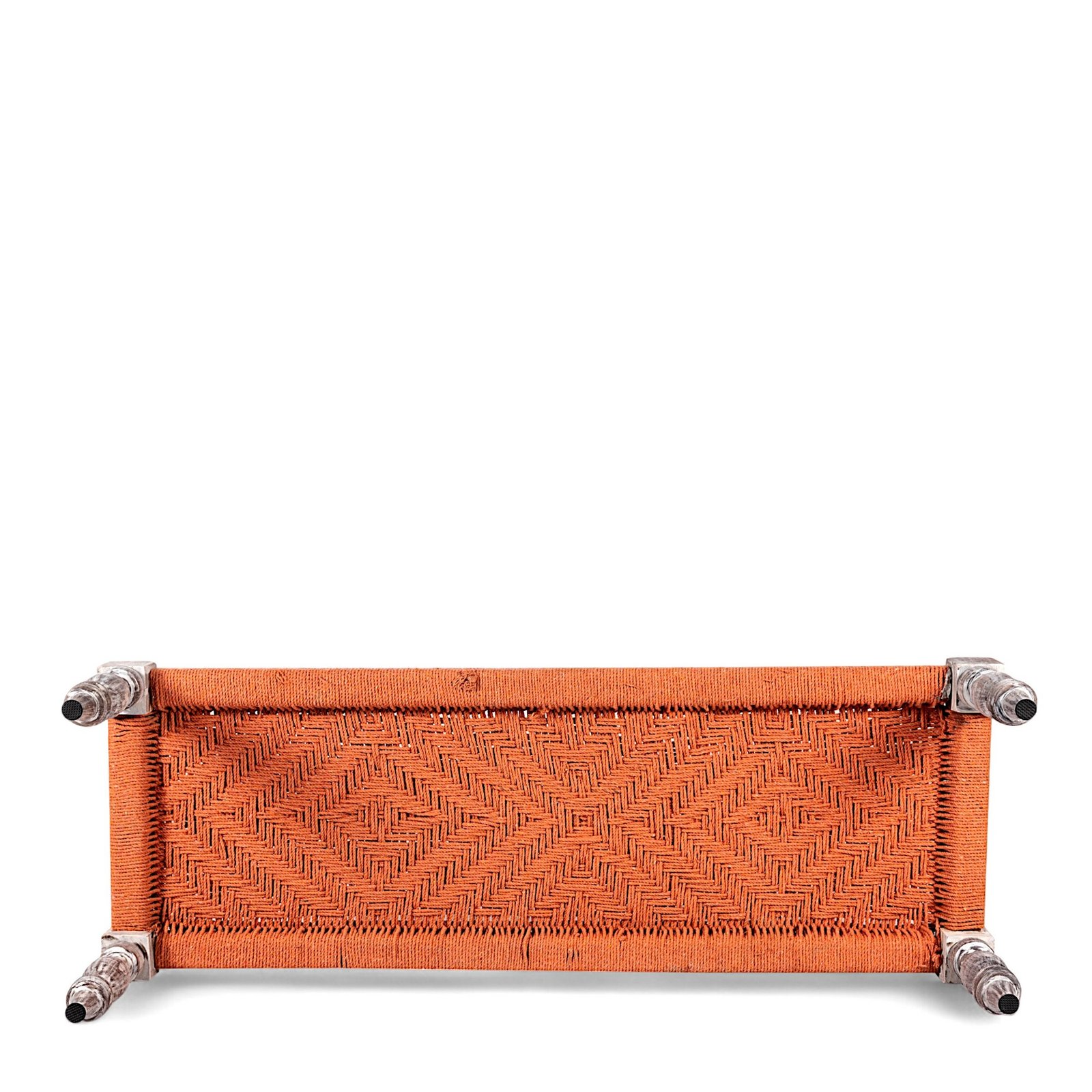 Ikiriya Hamilton Sheesham Wood Vintage 3+1+1 Seater Maachi Bench Set with 2 Stools in Orange Rope Canning - Image 10