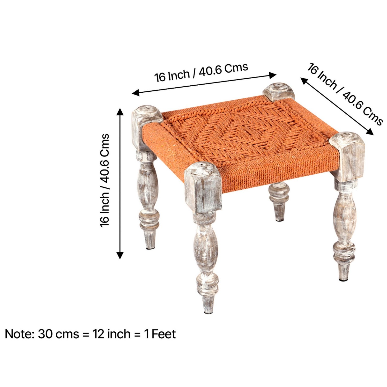 Ikiriya Hamilton Sheesham Wood Vintage 3+1+1 Seater Maachi Bench Set with 2 Stools in Orange Rope Canning - Image 4