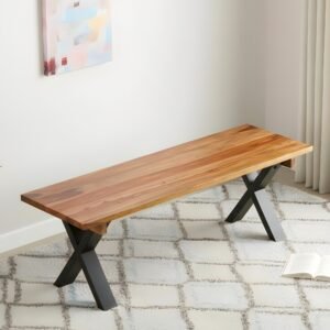 Ikiriya Tula Sheesham Wood Minimalist 3 Seater Bench in Teak Finish