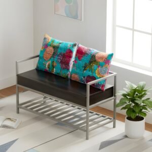 Ikiriya Kerdley Metal Accent 2 Seater Couch / Bench with Stroage & 2 Printed Cushions
