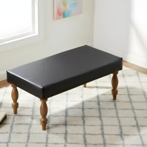 Ikiriya Bestone Sheesham Wood Accent 2 Seater Bench in Black Leatherite