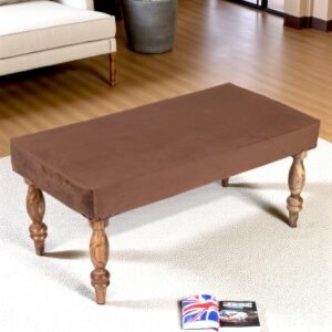 Ikiriya Bestone Sheesham Wood Accent 2 Seater Bench in Taupe Brown Velvet