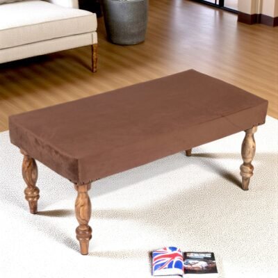Ikiriya Bestone Sheesham Wood Accent 2 Seater Bench in Taupe Brown Velvet