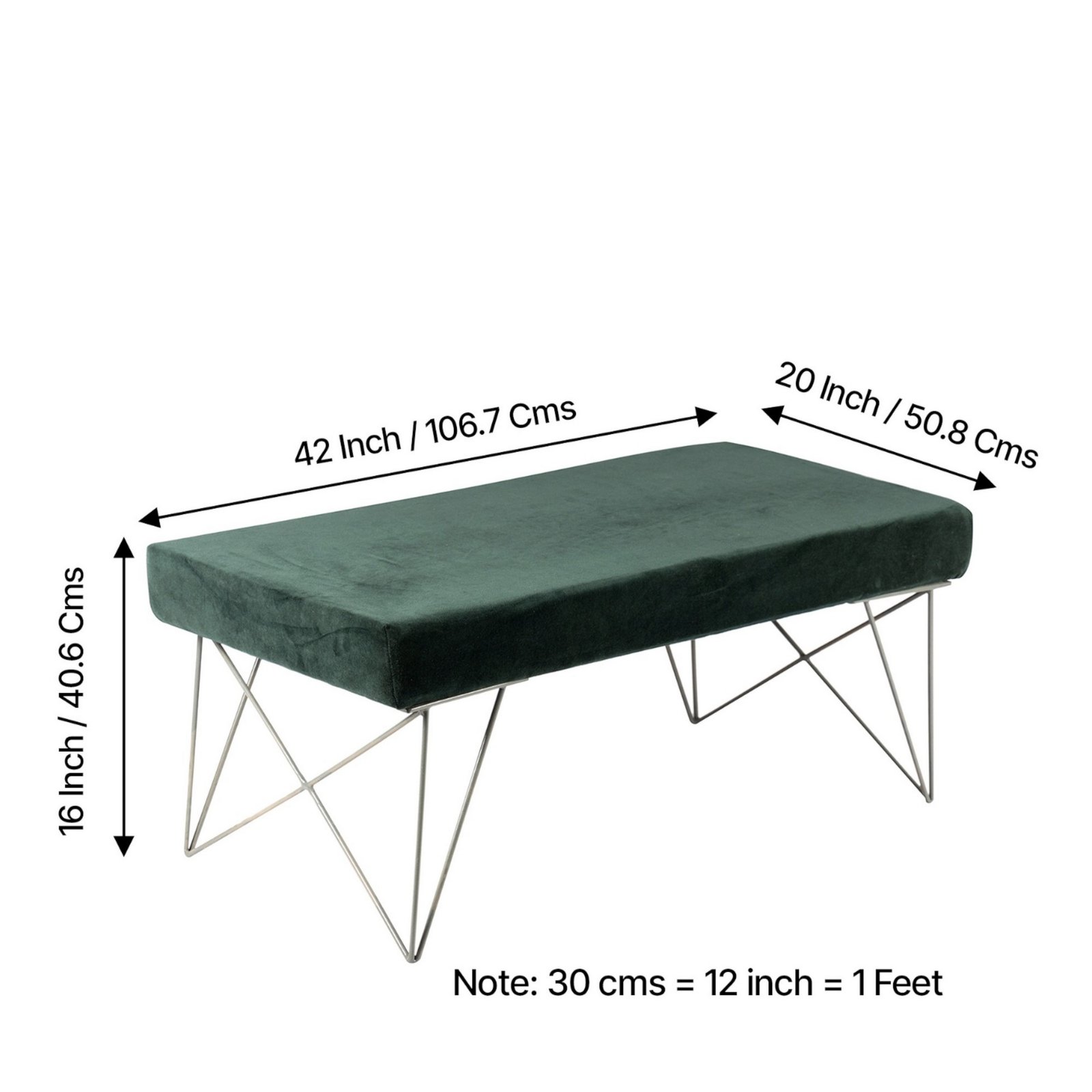 Ikiriya Zenith Sheesham Wood Accent 2 Seater Bench with Metal Legs in Dark Green Velvet - Image 4