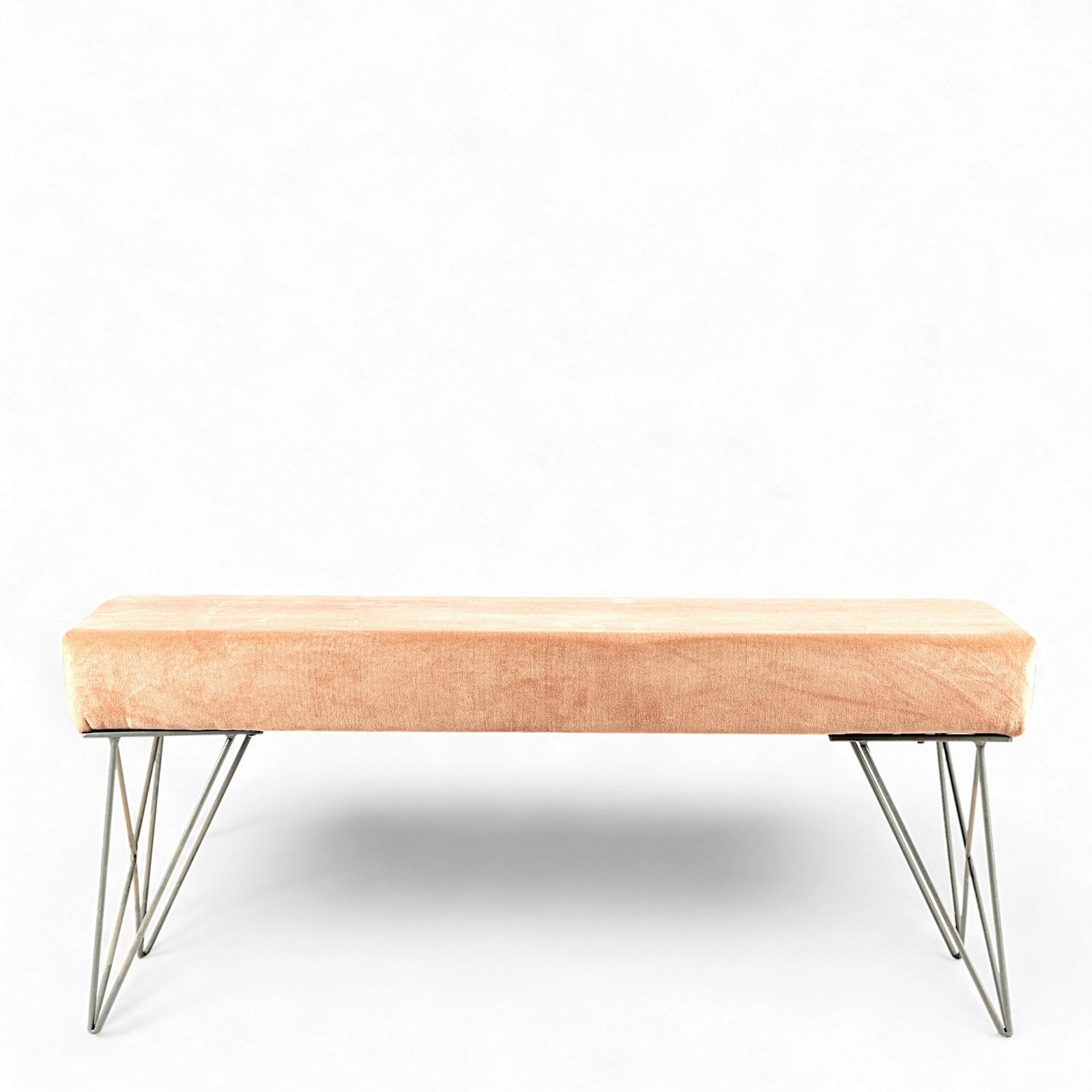 Ikiriya Zenith Sheesham Wood Accent 2 Seater Bench with Metal Legs in Peach Mosha Velvet - Image 6