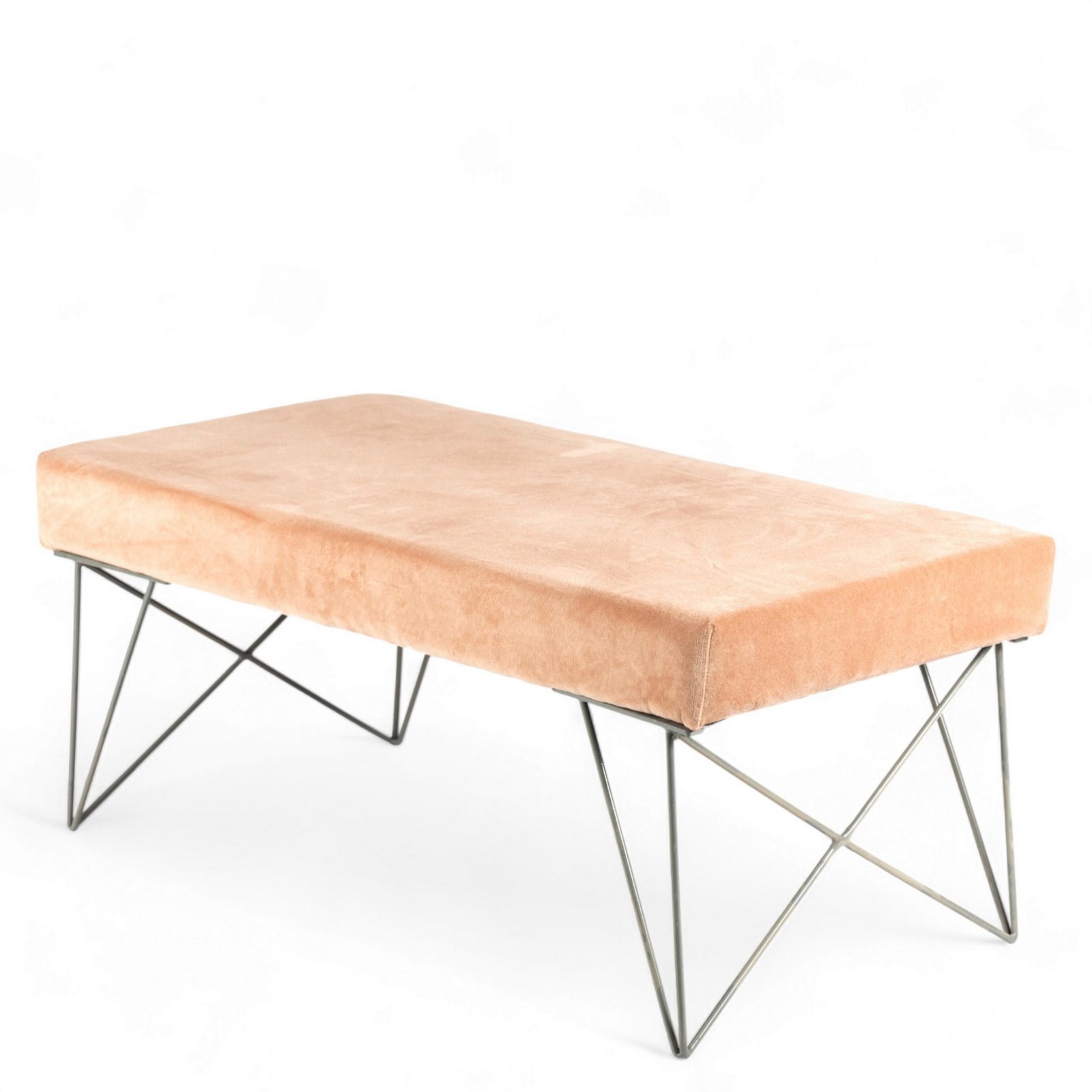 Ikiriya Zenith Sheesham Wood Accent 2 Seater Bench with Metal Legs in Peach Mosha Velvet - Image 9