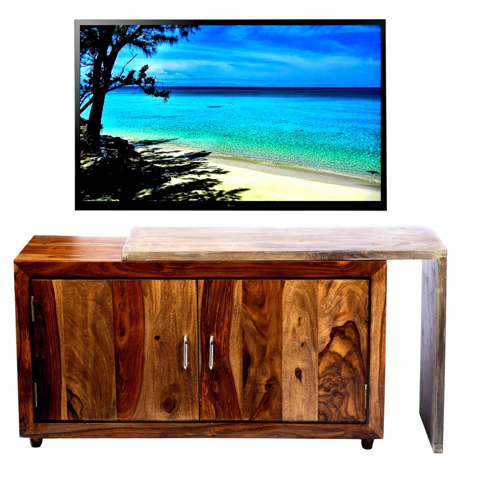 Ikiriya Dublin Sheesham Wood Minimalist TV Entertainment Unit for TV upto 60 inch in Teak Finish - Image 2