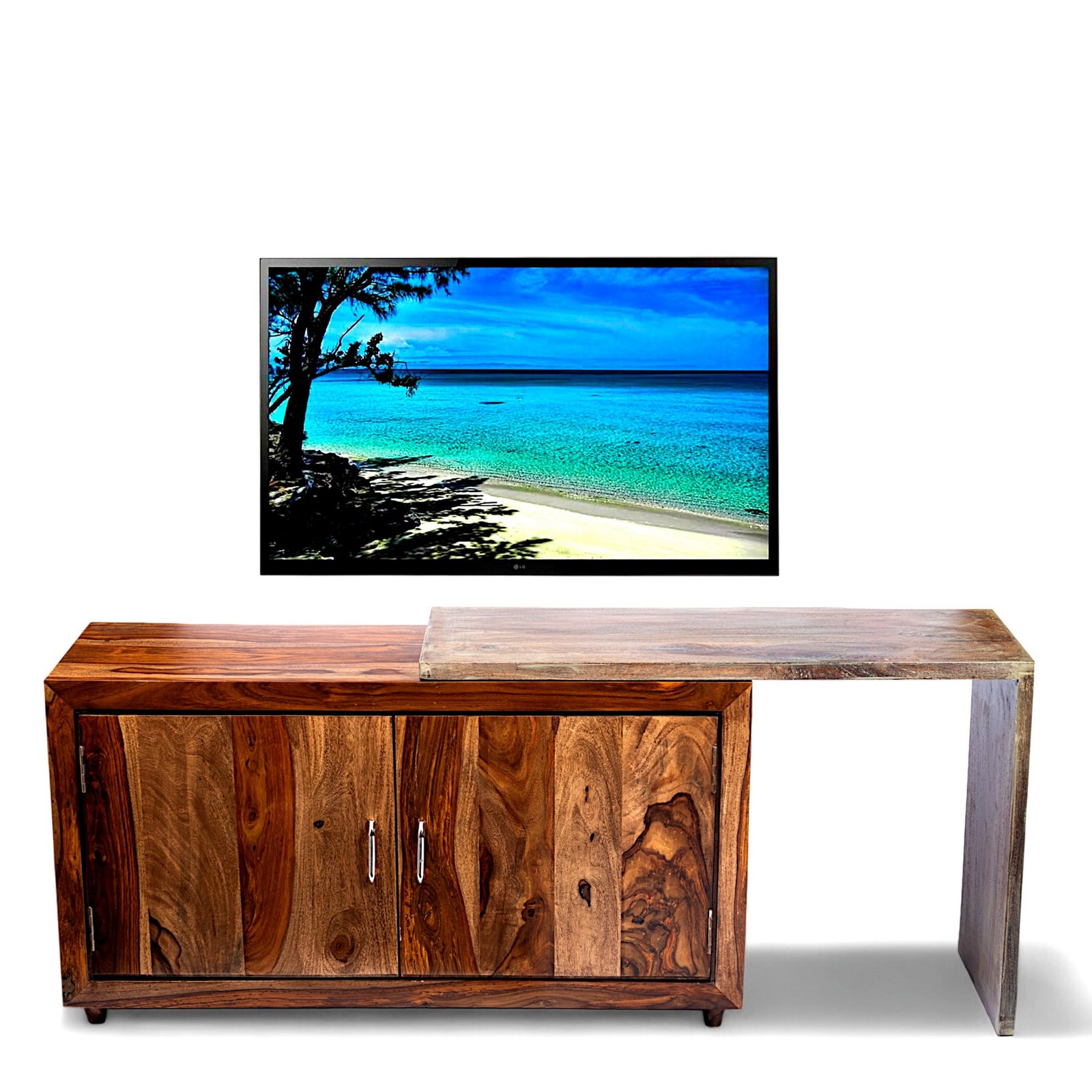 Ikiriya Dublin Sheesham Wood Minimalist TV Entertainment Unit for TV upto 60 inch in Teak Finish - Image 9