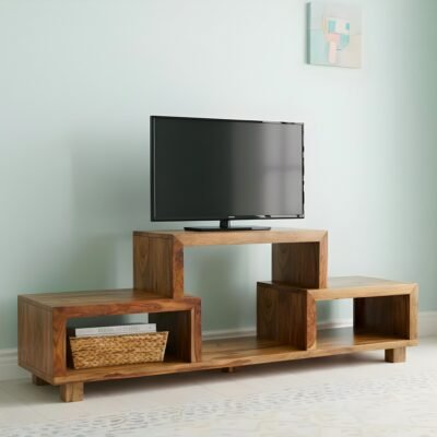 Ikiriya Allen Sheesham Wood Minimalist TV Entertainment Unit for TV upto 55 inch in Teak Finish