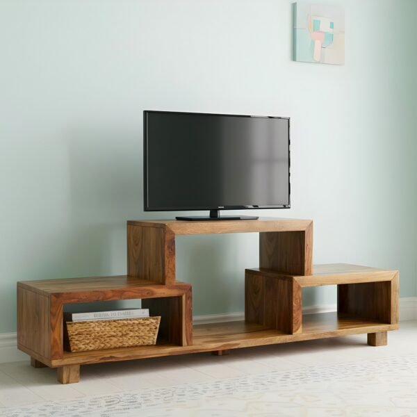 Ikiriya Allen Sheesham Wood Minimalist TV Entertainment Unit for TV upto 55 inch in Teak Finish