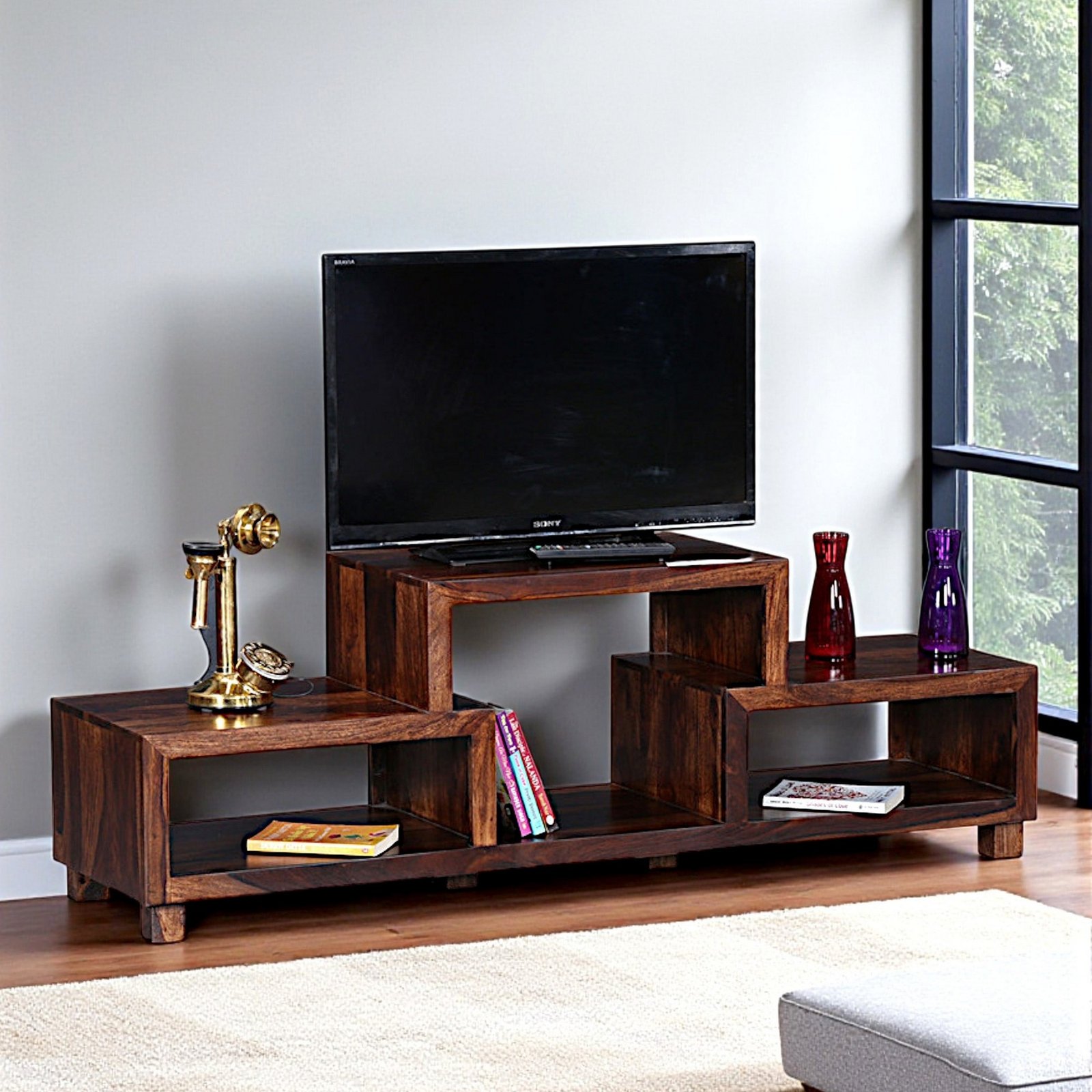 Ikiriya Allen Sheesham Wood Minimalist TV Entertainment Unit for TV upto 55 inch in Provisional Teak Finish