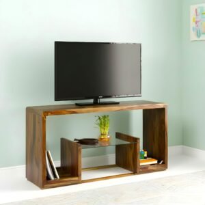 Ikiriya Allen Sheesham Wood Minimalist TV Entertainment Unit for TV upto 55 inch in Teak Finish