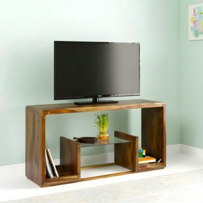 Ikiriya Allen Sheesham Wood Minimalist TV Entertainment Unit for TV upto 55 inch in Teak Finish