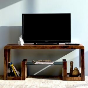 Ikiriya Allen Sheesham Wood Minimalist TV Entertainment Unit for TV upto 55 inch in Provisional Teak Finish