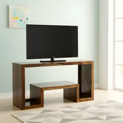 Ikiriya Allen Sheesham Wood Minimalist TV Entertainment Unit for TV upto 55 inch in Teak Finish
