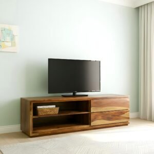 Ikiriya Allen Sheesham Wood Contemporary TV Entertainment Unit for TV upto 70 inch in Teak Finish