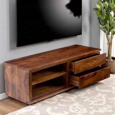 Ikiriya Allen Sheesham Wood Contemporary TV Entertainment Unit for TV upto 70 inch in Provisional Teak Finish