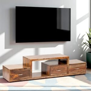 Ikiriya Vintara Sheesham Wood Contemporary TV Entertainment Unit for TV upto 60 inch in Teak Finish