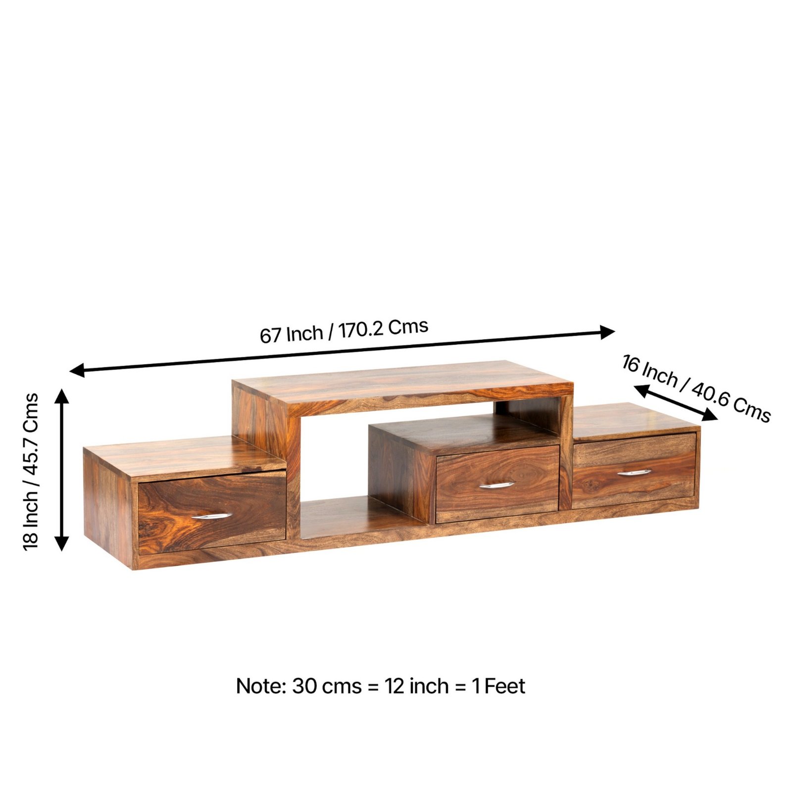 Ikiriya Vintara Sheesham Wood Contemporary TV Entertainment Unit for TV upto 60 inch in Teak Finish - Image 6