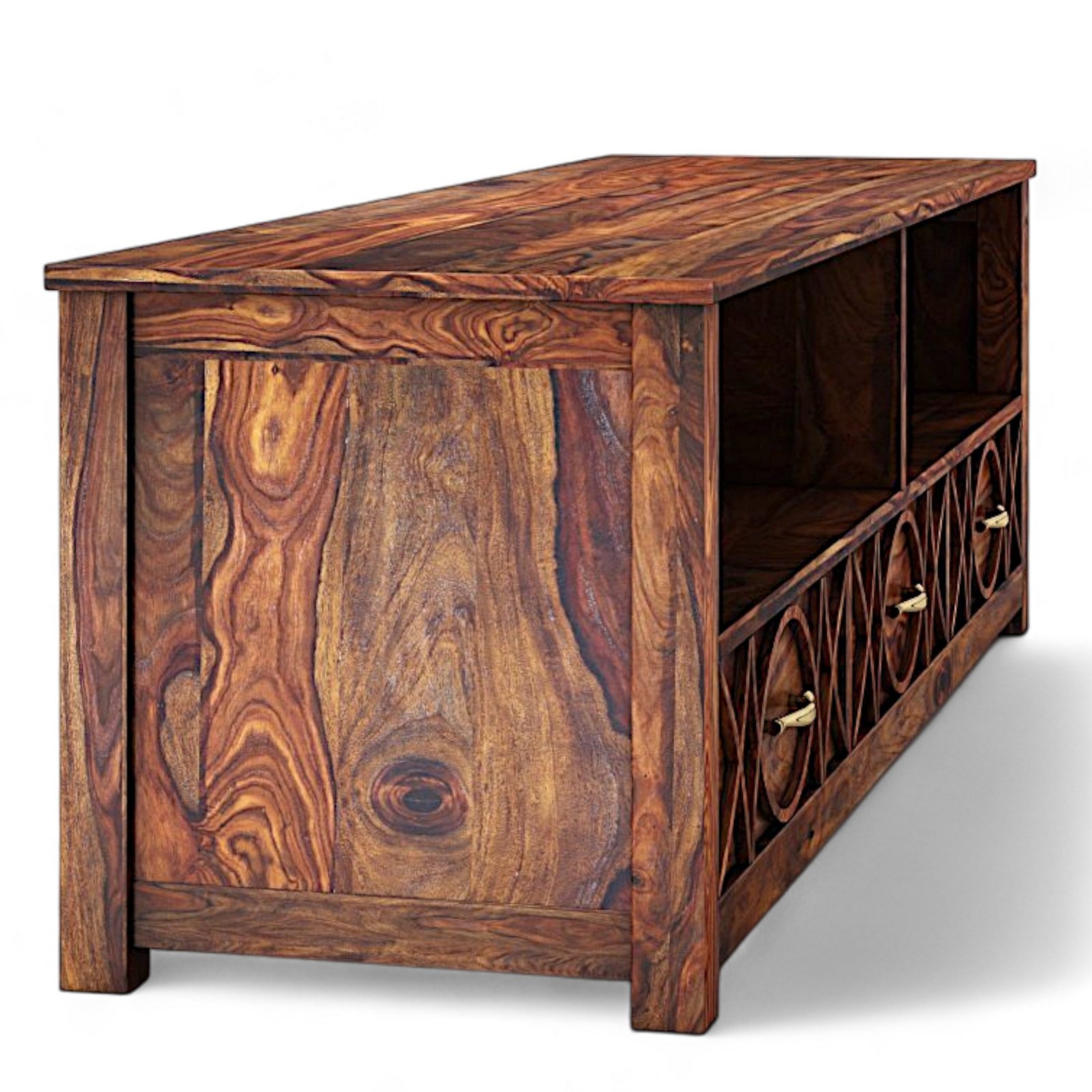 Ikiriya Vintara Sheesham Wood Contemporary TV Entertainment Unit for TV upto 65 inch in Teak Finish - Image 4