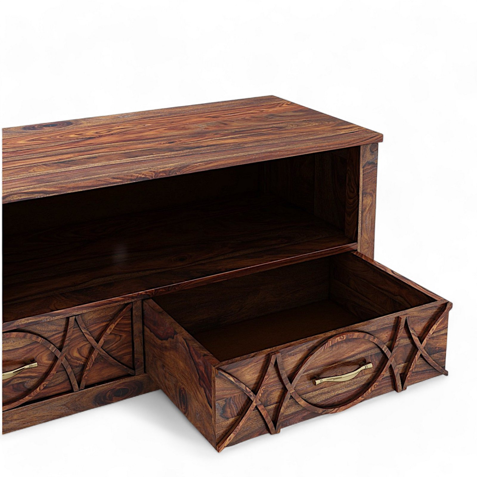 Ikiriya Vintara Sheesham Wood Contemporary TV Entertainment Unit for TV upto 65 inch in Teak Finish - Image 5