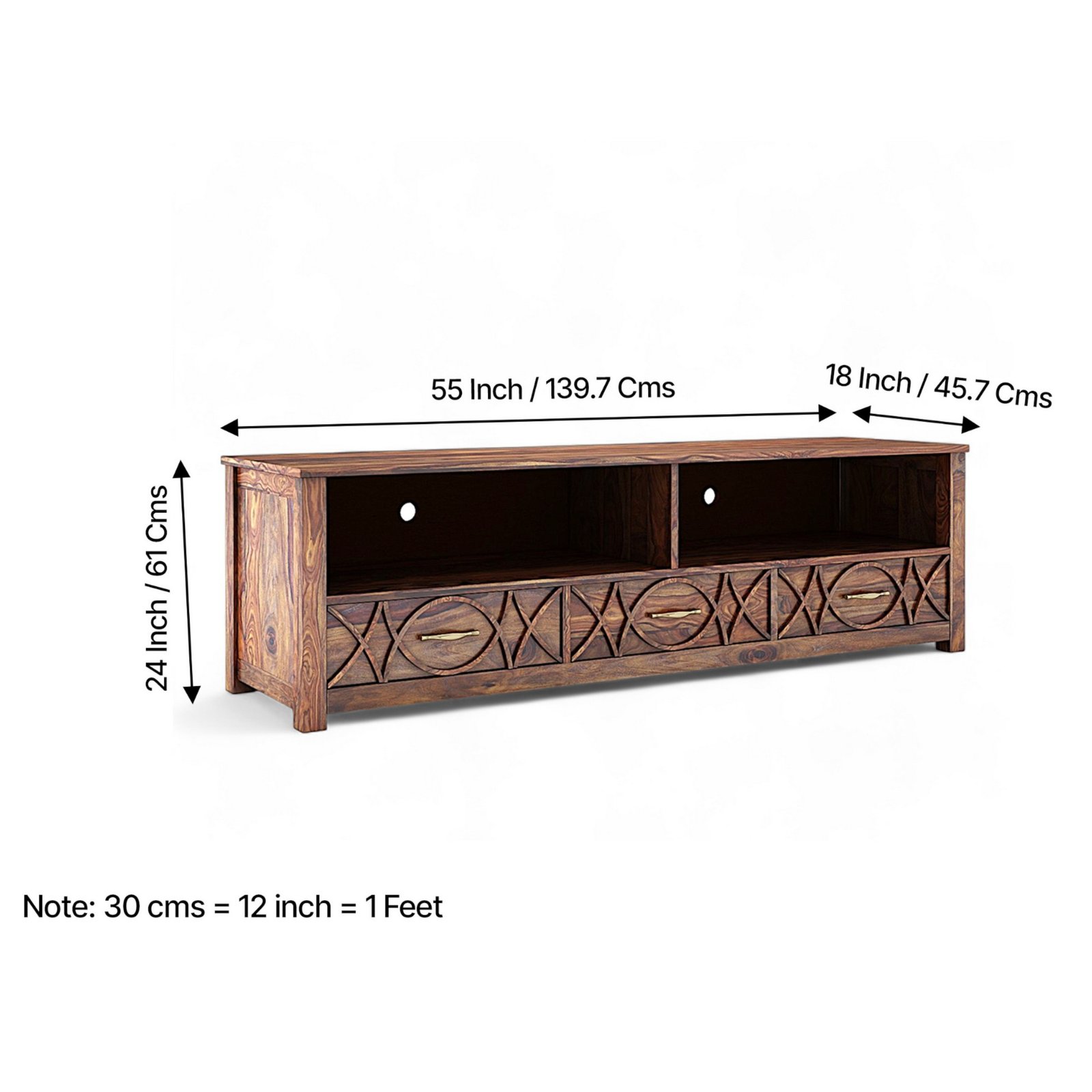 Ikiriya Vintara Sheesham Wood Contemporary TV Entertainment Unit for TV upto 65 inch in Teak Finish - Image 7