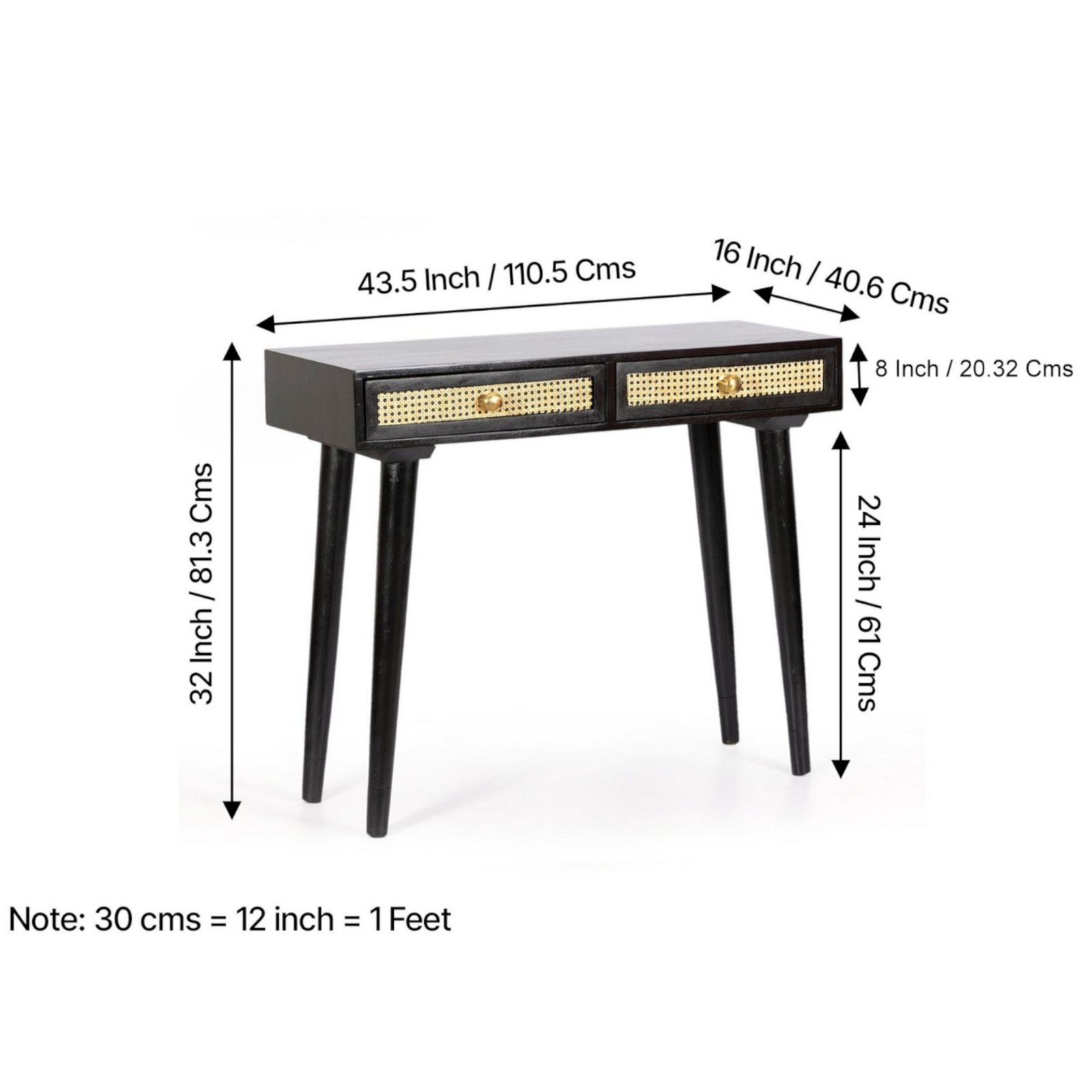 Ikiriya Rockport Sheesham Wood Mid Century Console Table with Rattan Work - Image 2