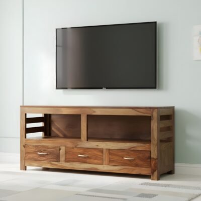 Ikiriya Allen Sheesham Wood Contemporary TV Entertainment Unit / Cabinet for TV upto 60 inch in Teak Finish