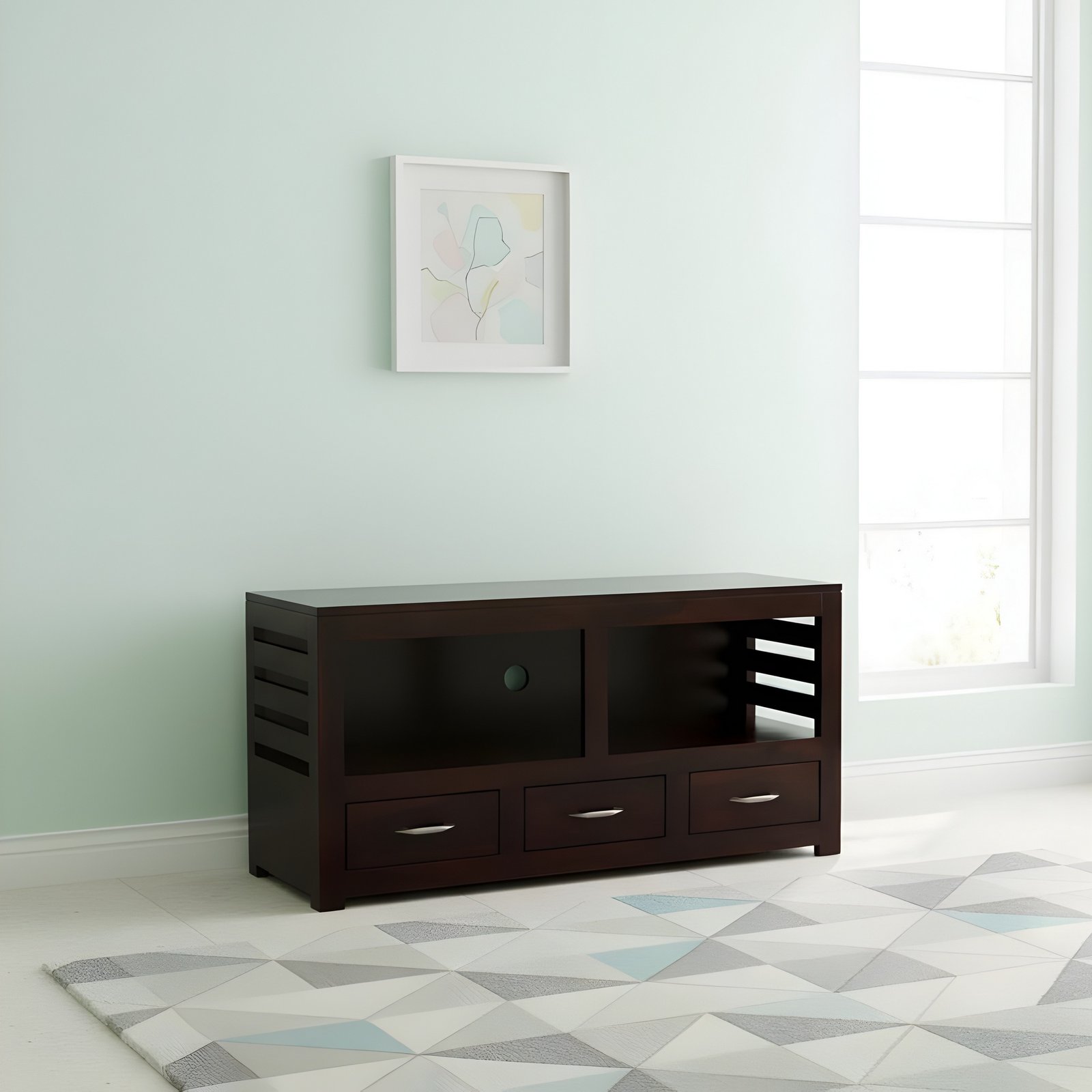 Ikiriya Allen Sheesham Wood Contemporary TV Entertainment Unit / Cabinet for TV upto 60 inch in Dark Walnut Finish - Image 10