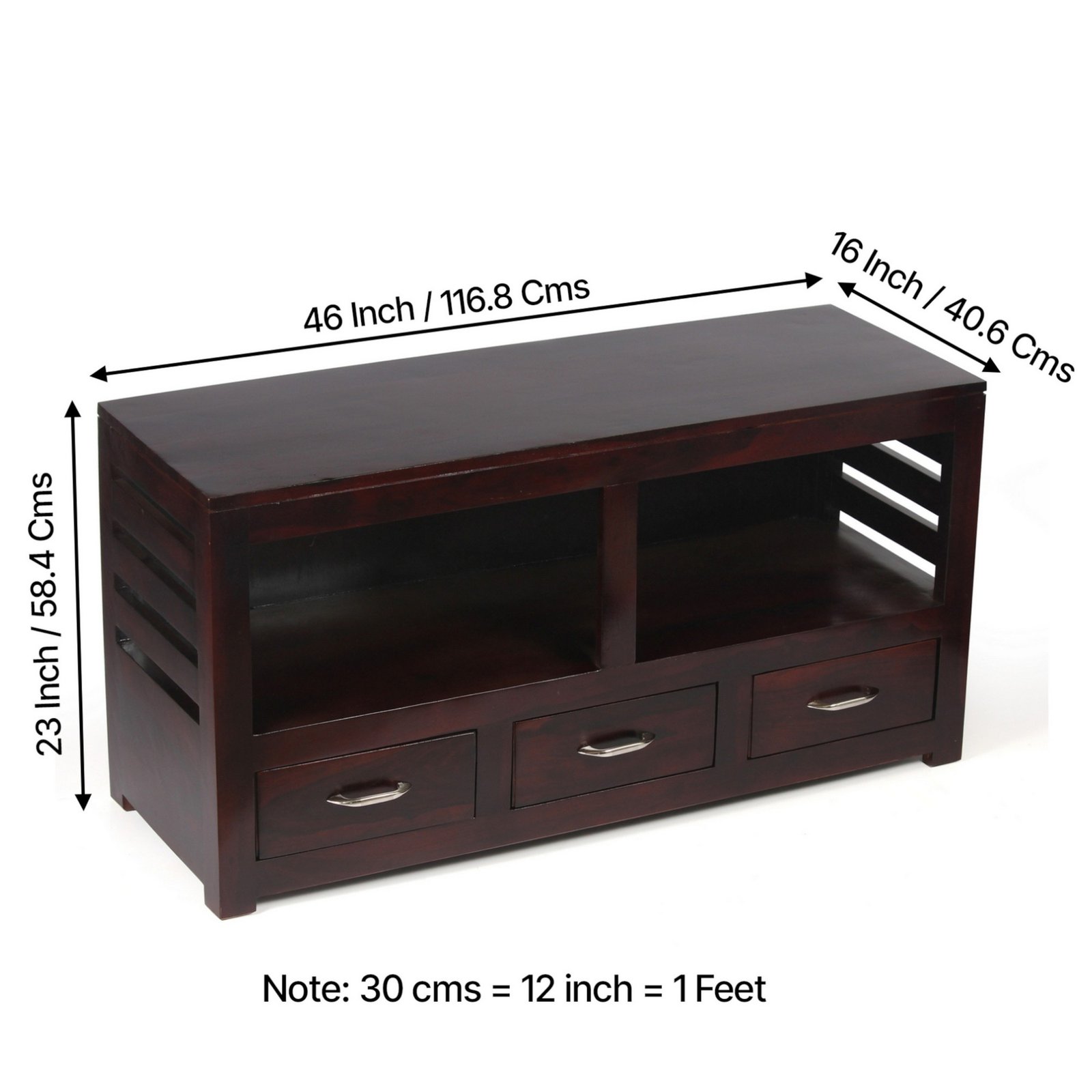 Ikiriya Allen Sheesham Wood Contemporary TV Entertainment Unit / Cabinet for TV upto 60 inch in Dark Walnut Finish - Image 4