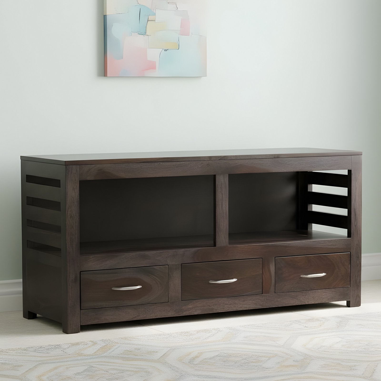 Ikiriya Allen Sheesham Wood Contemporary TV Entertainment Unit / Cabinet for TV upto 60 inch in Dark Mahagony Finish - Image 11
