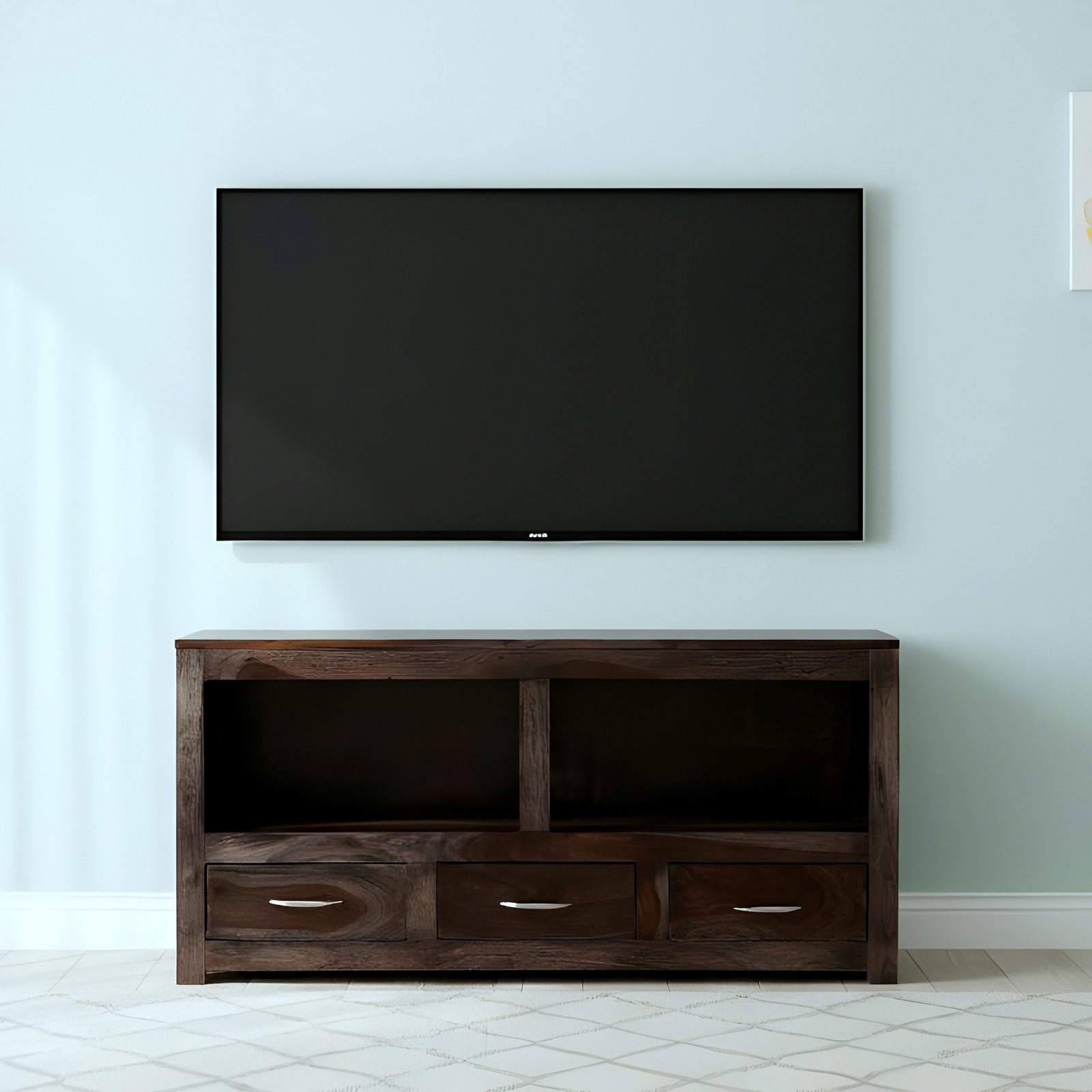 Ikiriya Allen Sheesham Wood Contemporary TV Entertainment Unit / Cabinet for TV upto 60 inch in Dark Mahagony Finish - Image 2