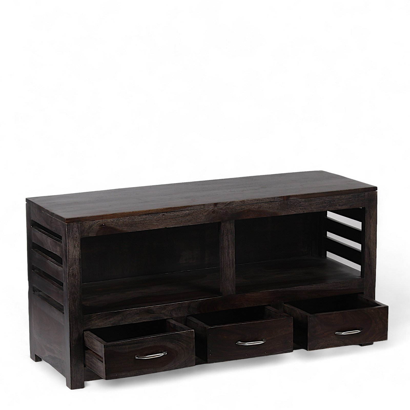 Ikiriya Allen Sheesham Wood Contemporary TV Entertainment Unit / Cabinet for TV upto 60 inch in Dark Mahagony Finish - Image 3