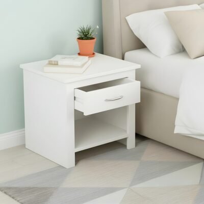 Ikiriya Luxnest Sheesham Wood Accent Bedside Table/ End Table in White Pu Enamel