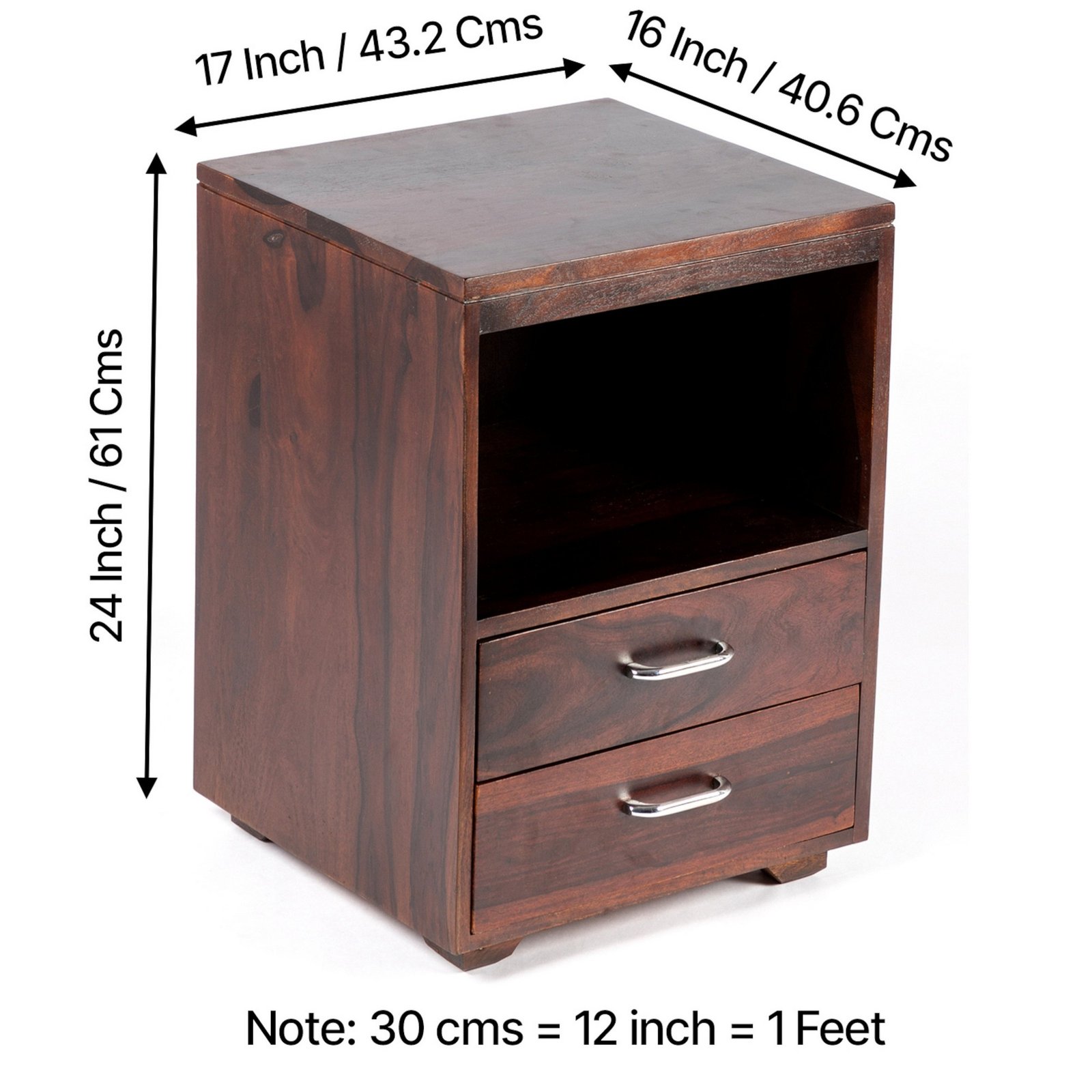 Ikiriya Kassel Sheesham Wood Contemporary Bedside Table/ End Table in Dark Walnut Finish - Image 4