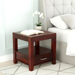 Ikiriya Kassel Sheesham Wood Contemporary Bedside Table/ End Table in Honey Finish