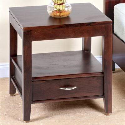 Ikiriya Kassel Sheesham Wood Contemporary Bedside Table/ End Table in Dark Walnut Finish