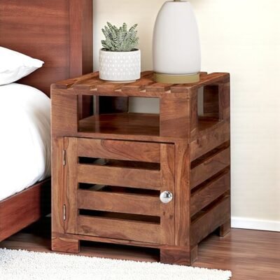 Ikiriya Harvey Sheesham Wood Contemporary Bedside Table/ End Table in Natural Teak Finish