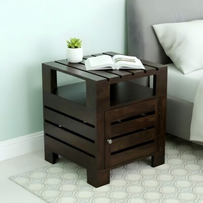 Ikiriya Harvey Sheesham Wood Contemporary Bedside Table/ End Table in Dark Mahagony Finish