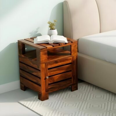 Ikiriya Harvey Sheesham Wood Contemporary Bedside Table/ End Table in Pine Finish (Lgo)