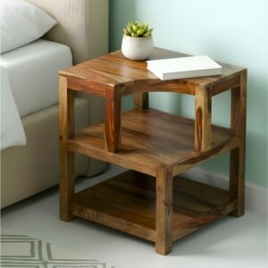 Ikiriya Aural Sheesham Wood Contemporary Bedside Table/ End Table in Teak Finish